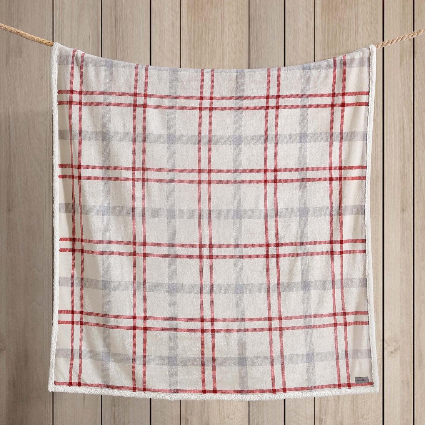 Eddie Bauer - Throw Blanket, Ultra-Soft Plush Blanket with Faux Shearling Popcorn Fleece Reverse, Oversized Bedding for Couch or Bed (New Castle Red, 50" x 60")