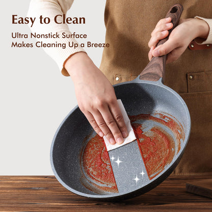 SENSARTE Nonstick Frying Pan Skillets, Swiss Granite Coating Omelette Pans, Healthy Cookware Chef's Pan, Free of Intentionally Added PFOA (9.5+11+12.5 Inch)