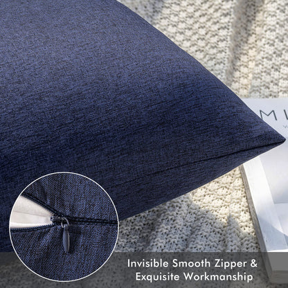MIULEE Pack of 2 Decorative Outdoor Solid Waterproof Throw Pillow Covers Faux Linen Garden Farmhouse Cushion Cases for Summer Patio Tent Balcony Couch Sofa 18x18 Inch Navy