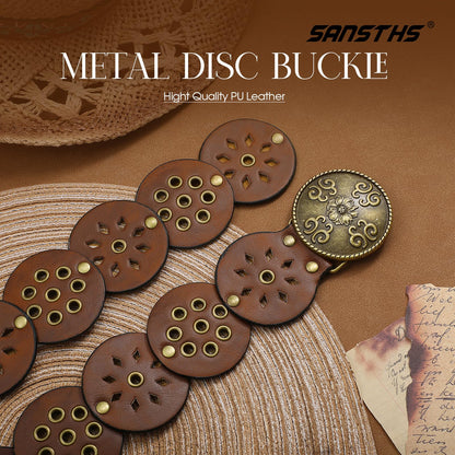SANSTHS Vintage Disc Western Belts for Women, Wide Boho Concho Country Cowgirl Belts for Dress Jeans, Vintage Brown S