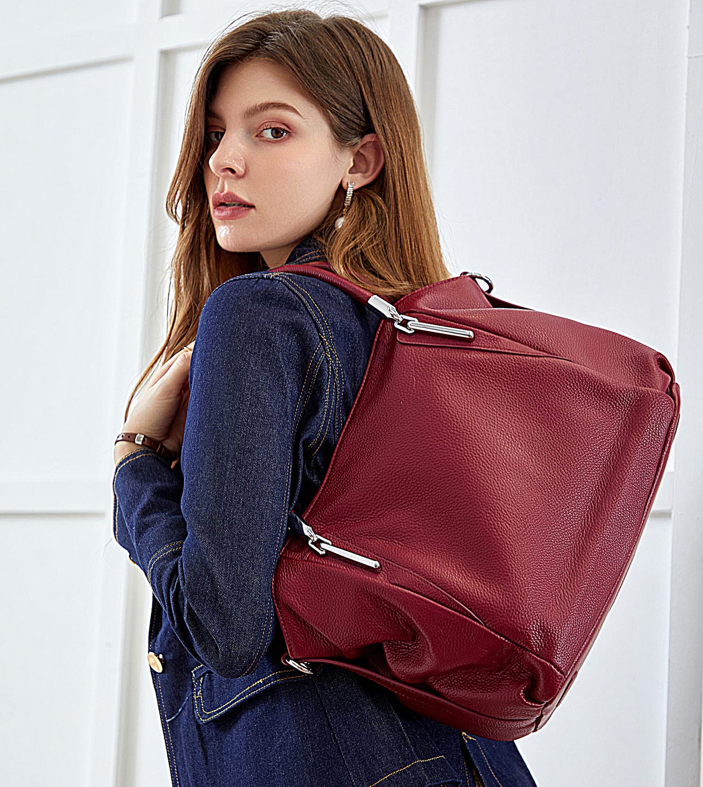 HESHE Soft Leather Handbags for Women Shoulder Handbags Tote Hobo Purses Satchel Bags Classic Women Purses Cross Body Bag (Wine)