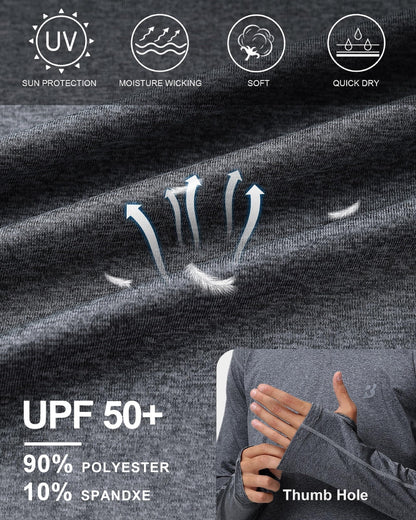Roadbox Mens UPF 50+ Fishing Shirts - Long Sleeve UV Sun Protection Hoodie Outdoor Hiking Shirts for Sports Running