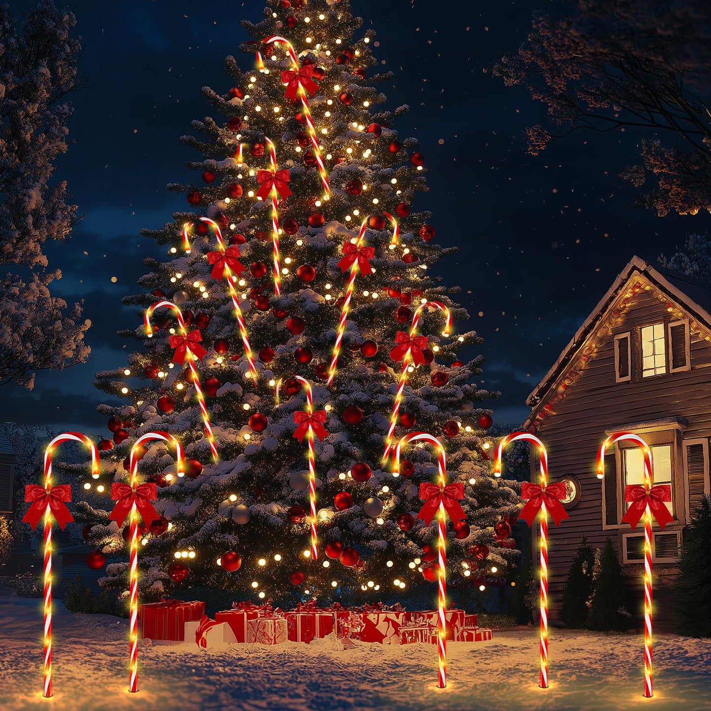 Christmas Candy Cane Pathway Lights, 12PCS 120 LED Christmas Lights Outdoor Decorations with Red Bow Waterproof, 8 Modes Timer Remote Christmas Walkway Light for Xmas Home Yard Lawn Patio Decor