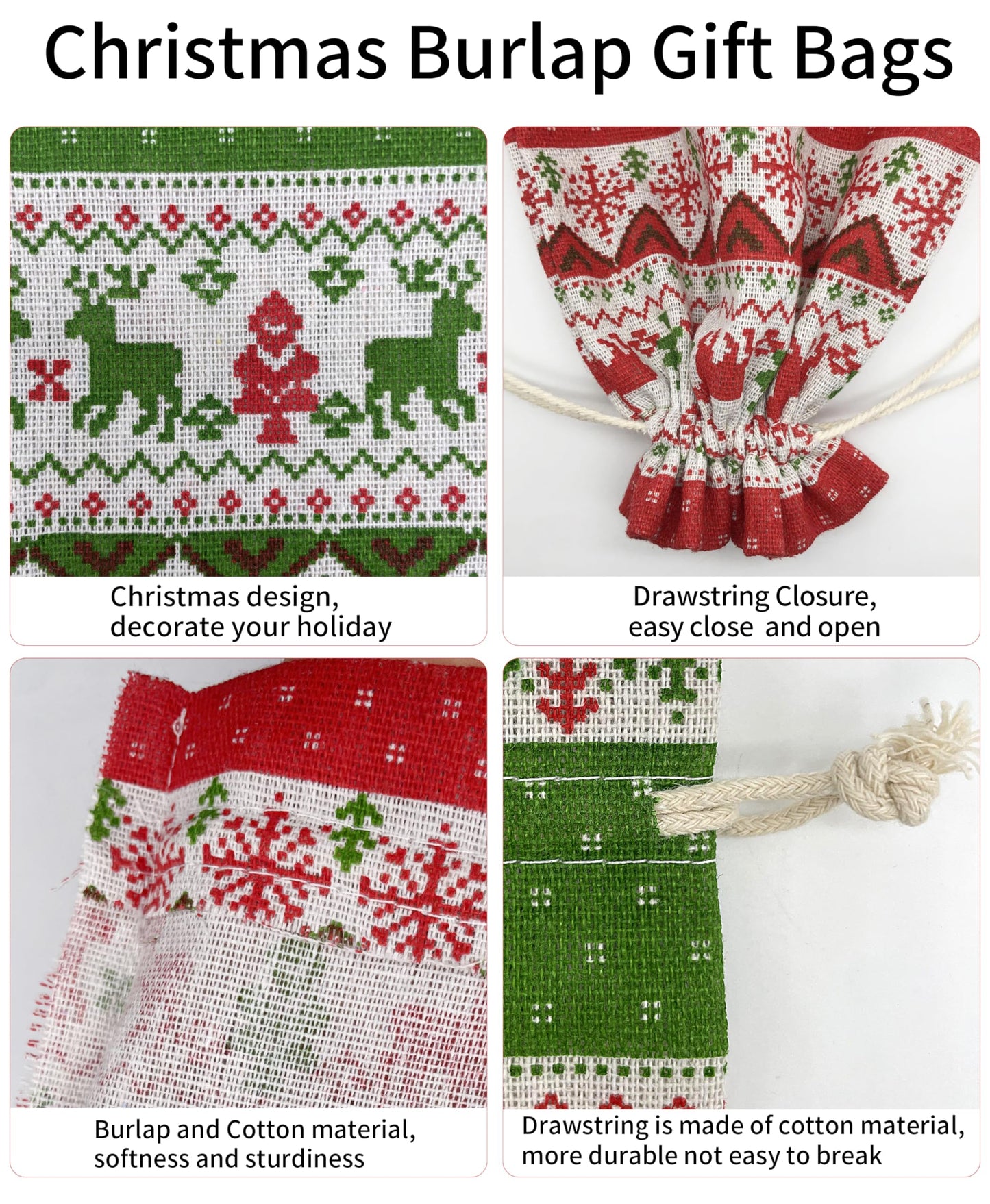 Jexila 24PCS Christmas Burlap Gift Bags 6X9 Inch Large Christmas Drawstring Goody Candy Treat Bags Reusable Christmas Linen Party Favor Pouch Jute Holiday Small Presents Wrapping Bags