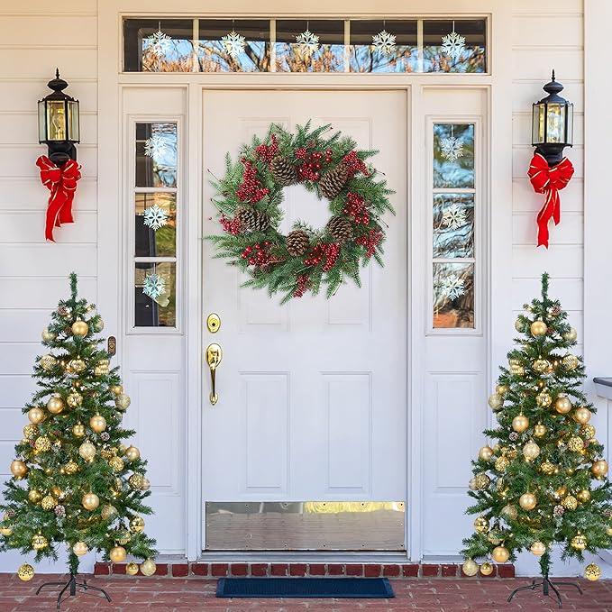 22’’ Artificial Christmas Wreath Norfolk Pine Wreath for Front Door with Pine Needles Red Berries Big Pinecones Christmas Decorations for Winter Farmhouse Wall Indoor Outdoor Home Holiday Xmas Decor