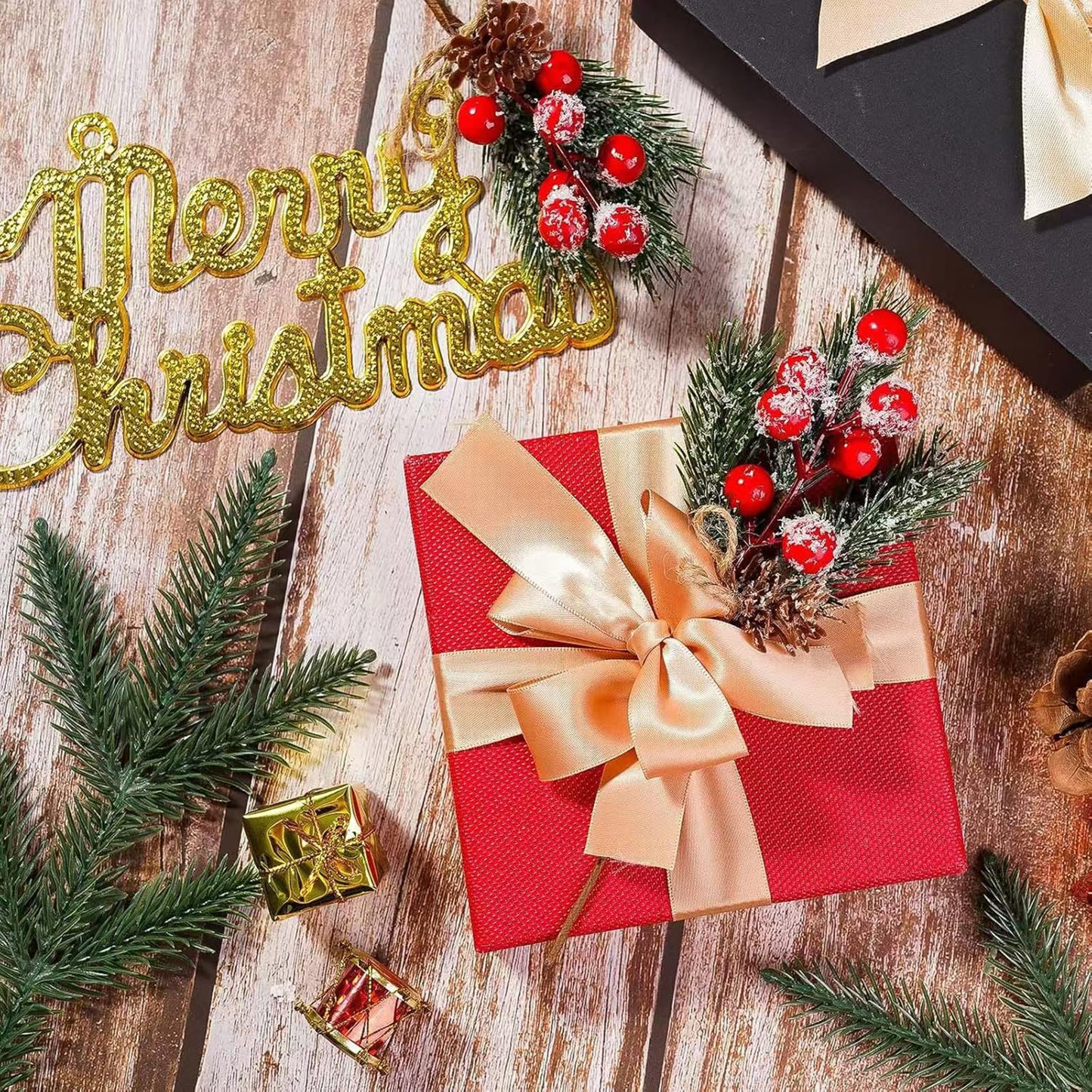 12 Pcs Artificial Christmas Floral Picks,Artificial Holly Berry Stems Pine Cones Pine Branches, Christmas Tree Picks and Sprays, Xmas Ornaments DIY Wreath Wedding Home Decor Silk Flower Arrangements