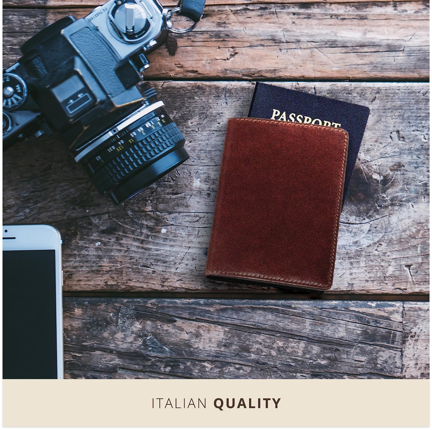 Maruse Italian Leather Passport Cover for Men and Women, Handmade in Italy, Black