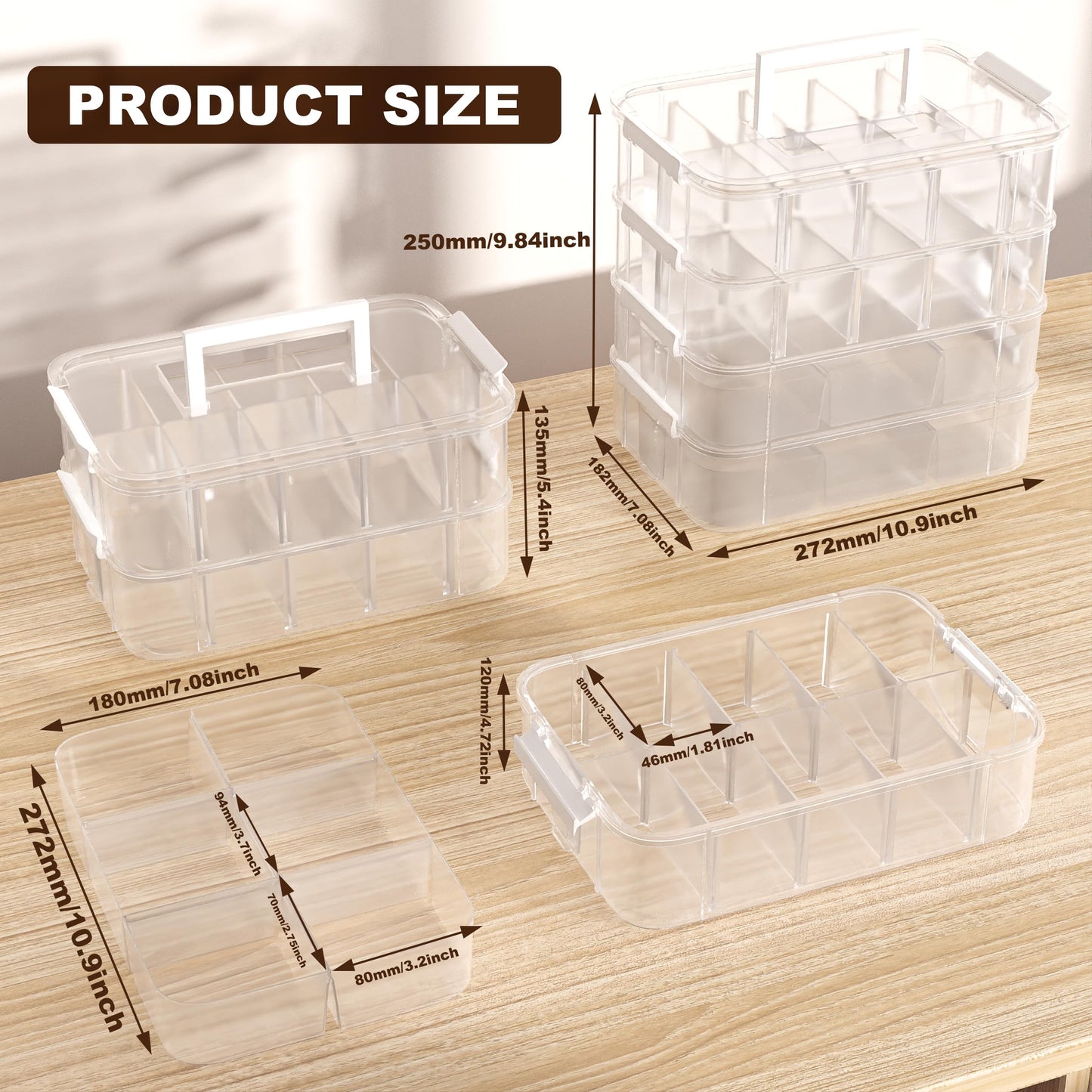 4-Tier Plastic Craft Storage and Organizers with 2 Removable Trays and 20 Adjustable Compartments, Art Supply Storage Organizer for Sewing,Puzzles,Washi Tape,Nail Polish