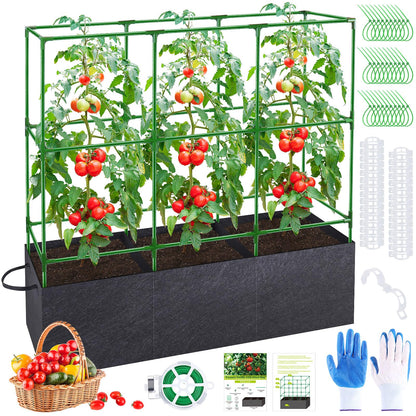 POILKMNI Tomato Cage 51×17×49 Inch with 46 Gallon Grow Bag, Heavy Duty Plastic Coated Steel Plant Support Trellis for Tomato Cucumber Climbing Plants Outdoor Indoor
