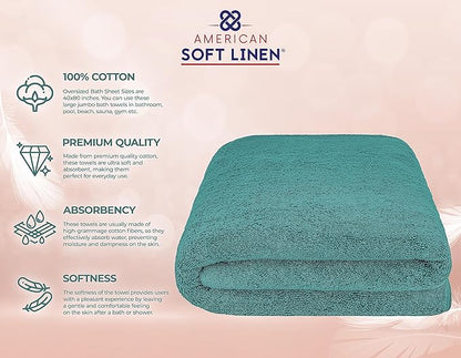 American Soft Linen 100% Cotton 600 GSM Turkish 40x80 Oversized Bath Towel Sheet