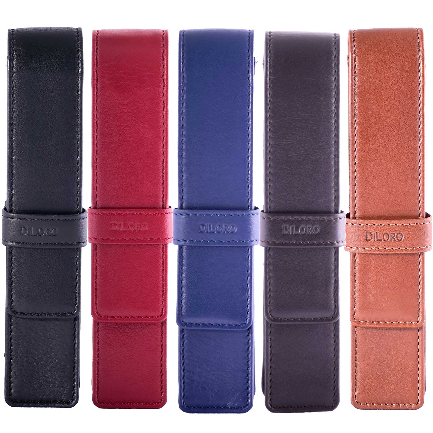 DiLoro Leather Single Pen Case Pencil Pouch Holder for One Fountain Ballpoint Rollerball Pen and Pencil (Red)