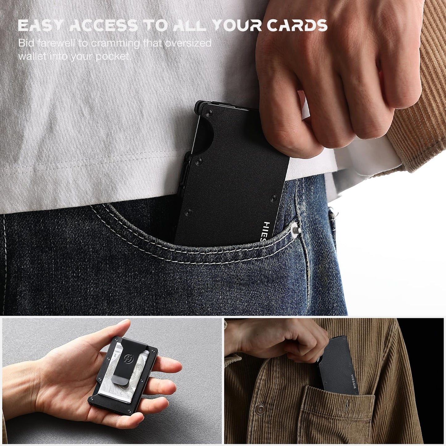 HIESGIE Compatible with MagSafe Wallet, Slim Wallet for Men with Money Clip, Rfid Blocking Metal Card Holder, Minimalist Magnetic Wallet Compatible with iPhone 16/15/14/13/12 Series - Classic Black