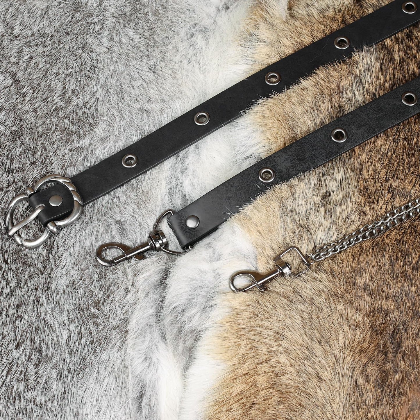 HiiFeuer Medieval DIY Faux Leather Metal Chain Belt, Vintage Adjustable Thin Belt For Women, Retro Skinny Belt For Dresses (Black B)