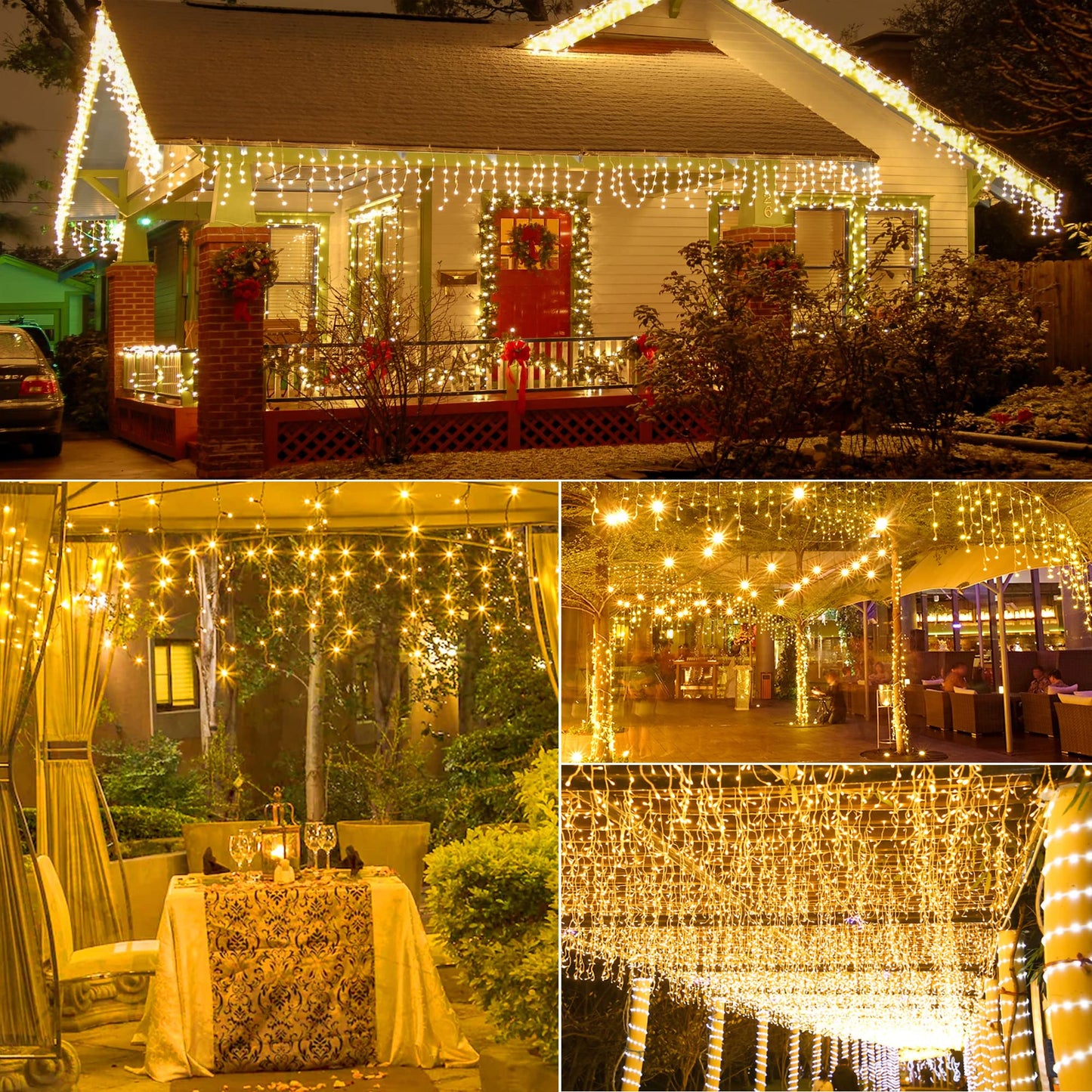 oopswow 33FT 300 LED Icicle Lights Outdoor Waterproof Icicle Christmas Lights with 50 Drops Warm White String Lights for Wedding Party Holiday Christmas Indoor Decorations,Warm White