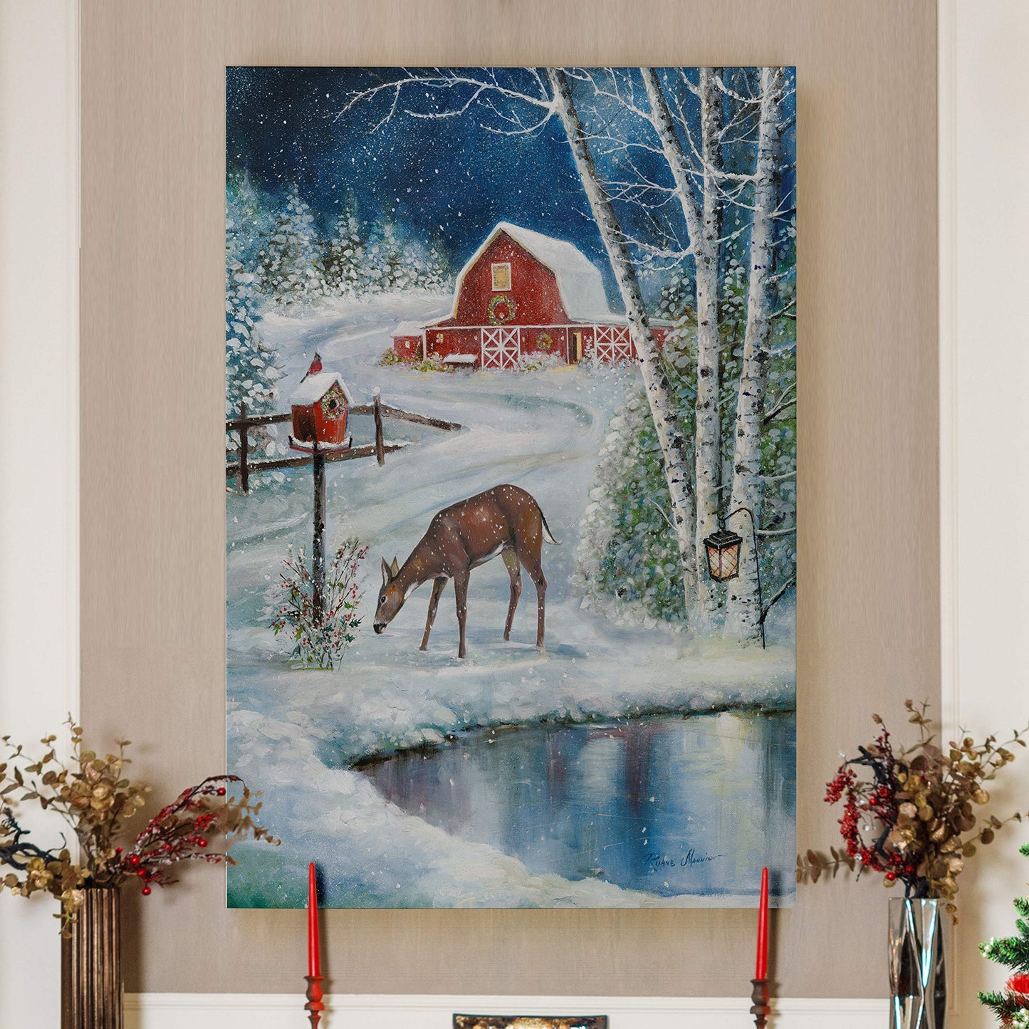 Renditions Gallery Abstract Christmas Decorations for Wall Holiday Skating Christmas Deer Canvas Art Wall Paintings for Bedroom Dining Living Room Office Home Kitchen Wall Decor - 32"X48" LT18
