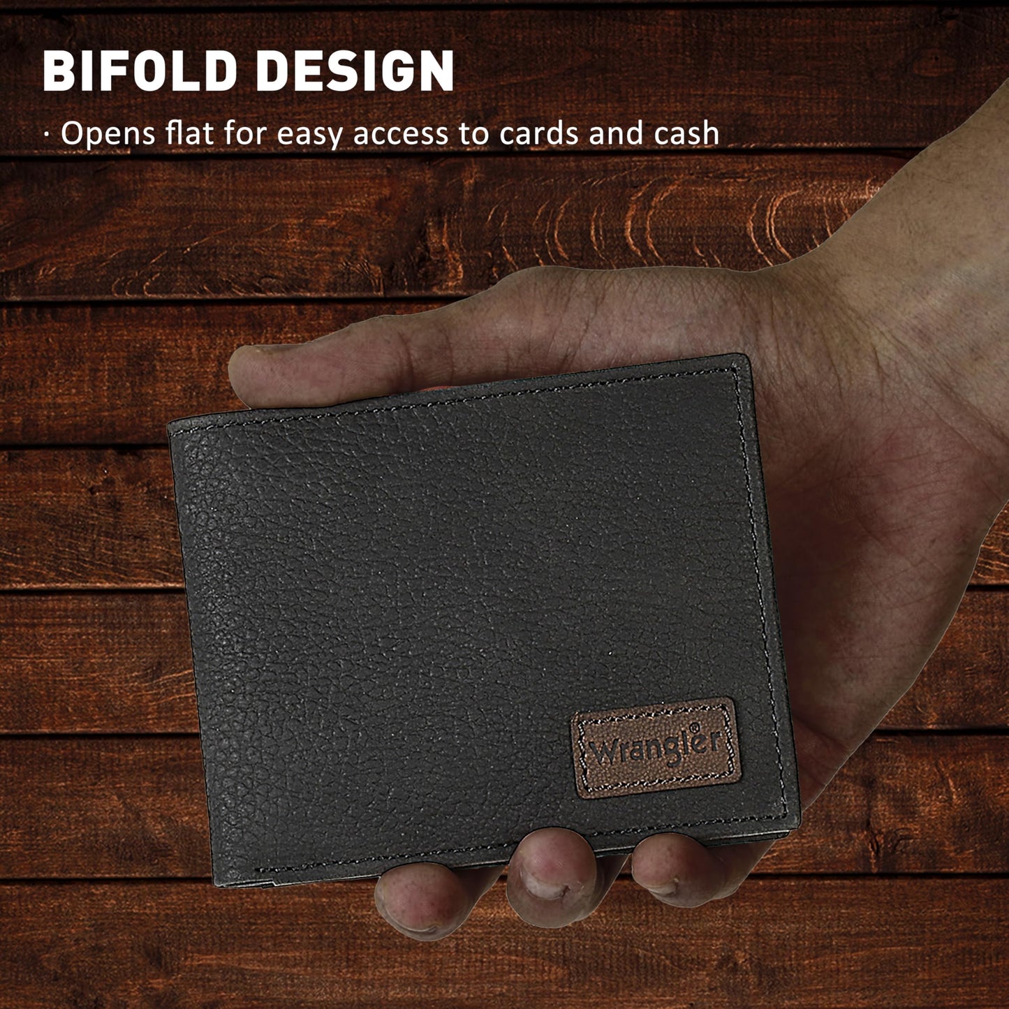 Wrangler Bifold Wallet for Men, Slim Casual Genuine Leather Purse, RFID Blocking, Gift for Him