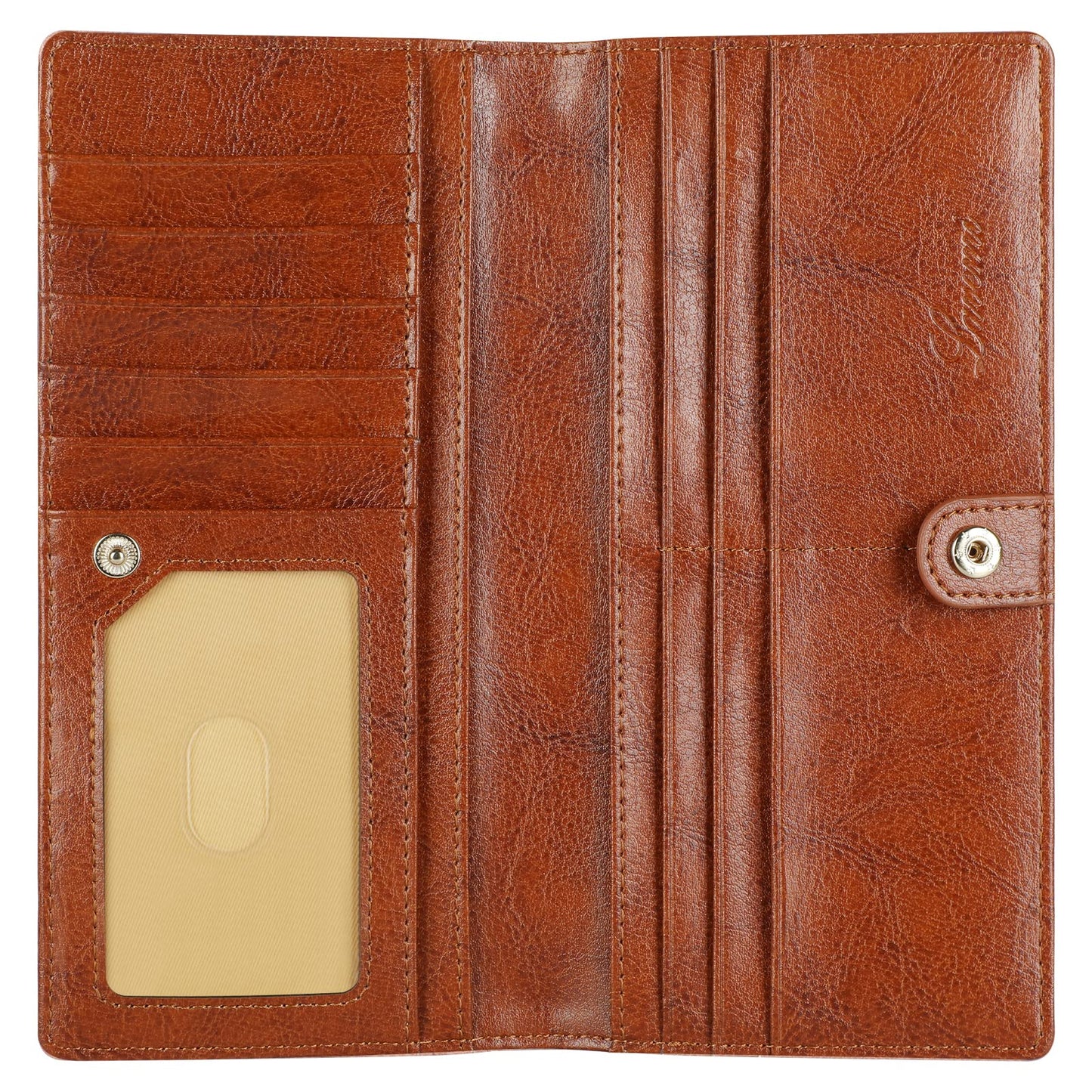 Lavemi Ultra Slim Thin Leather Women Wallet RFID Blocking Credit Card Holder Bifold Long Ladies Billfold (2-Waxed Brown)