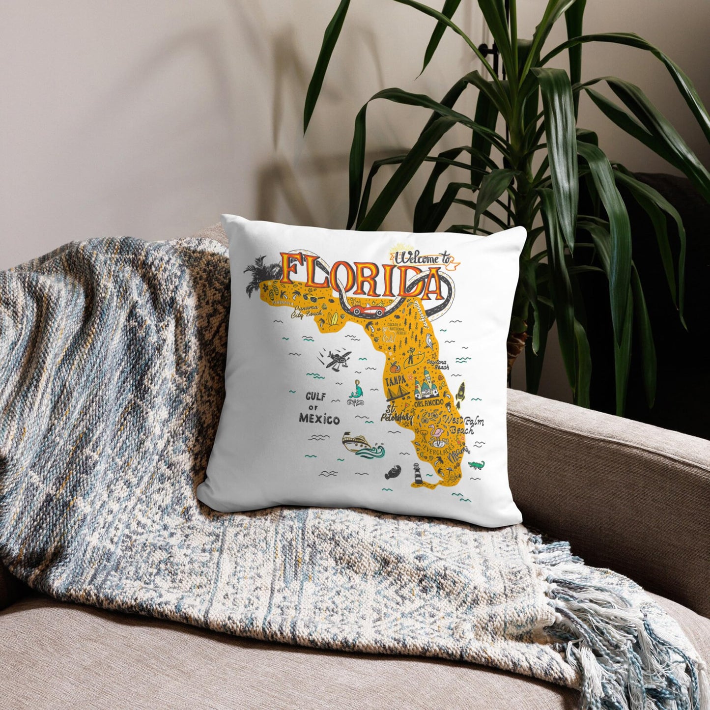 Jiaopenyou Throw Pillow Cover 20x20 Inch,Florida Orlando State Throw Pillow Case,Home Decor Cushion Covers for Sofa Living Room Couch Bed