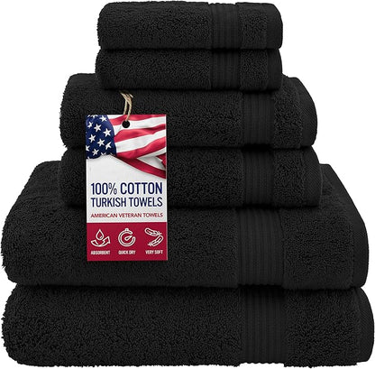 American Veteran Towel, 100% Cotton Turkish 6 Piece Towel Set, Luxury Towels