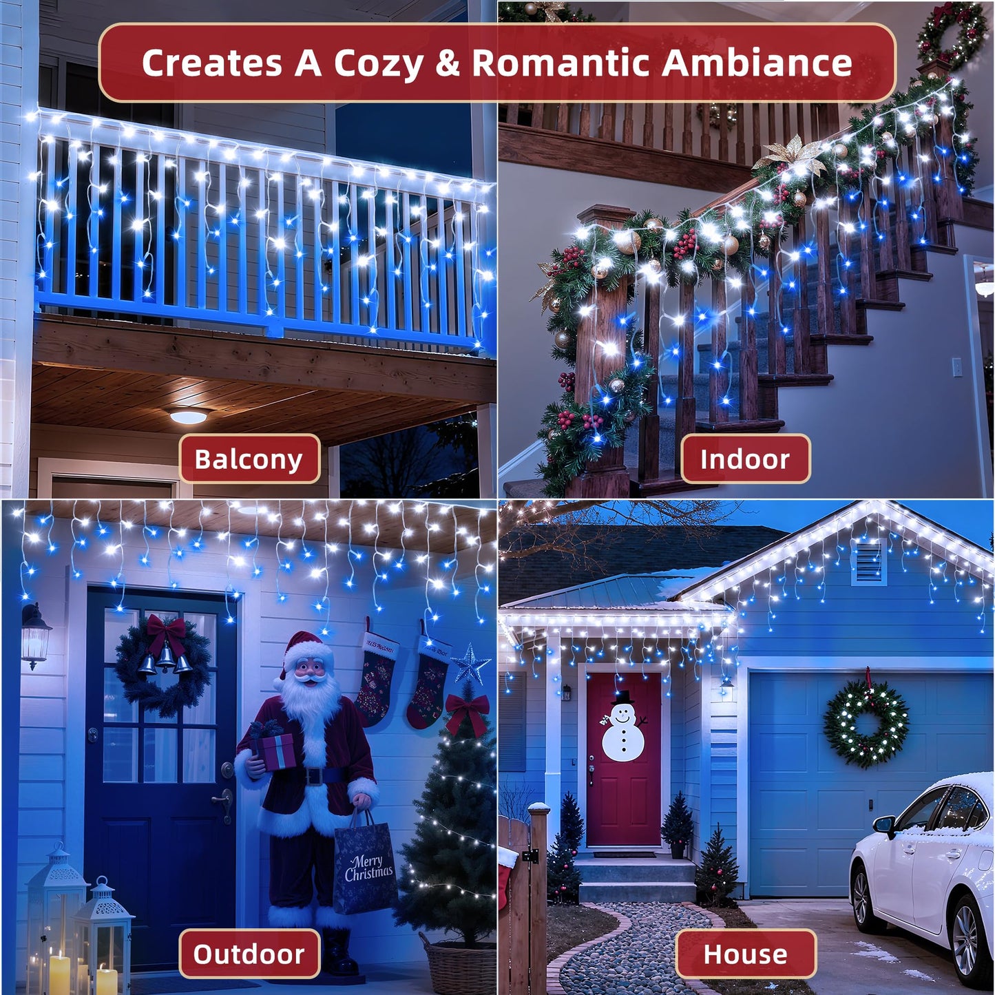 1332 LED 132ft Christmas Lights with 296 Drops, 12 Lighting Modes Blue & White Christmas Decoration Twinkling Lights Dimmable, Timer Outdoor Waterproof Fairy Lights for Indoor Garden House Eaves Roof