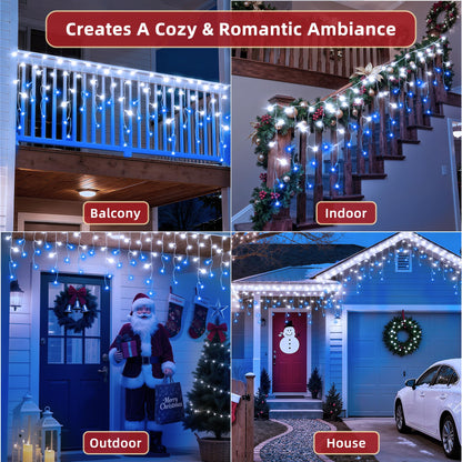 810 LED Christmas Lights Outdoor 82FT with 180 Drops, Christmas Decorations Hanging Lights 12 Modes, Dimmable Outsite Fairy String Lights for Wedding Party Holiday Winter Wonderland Decor Blue & White