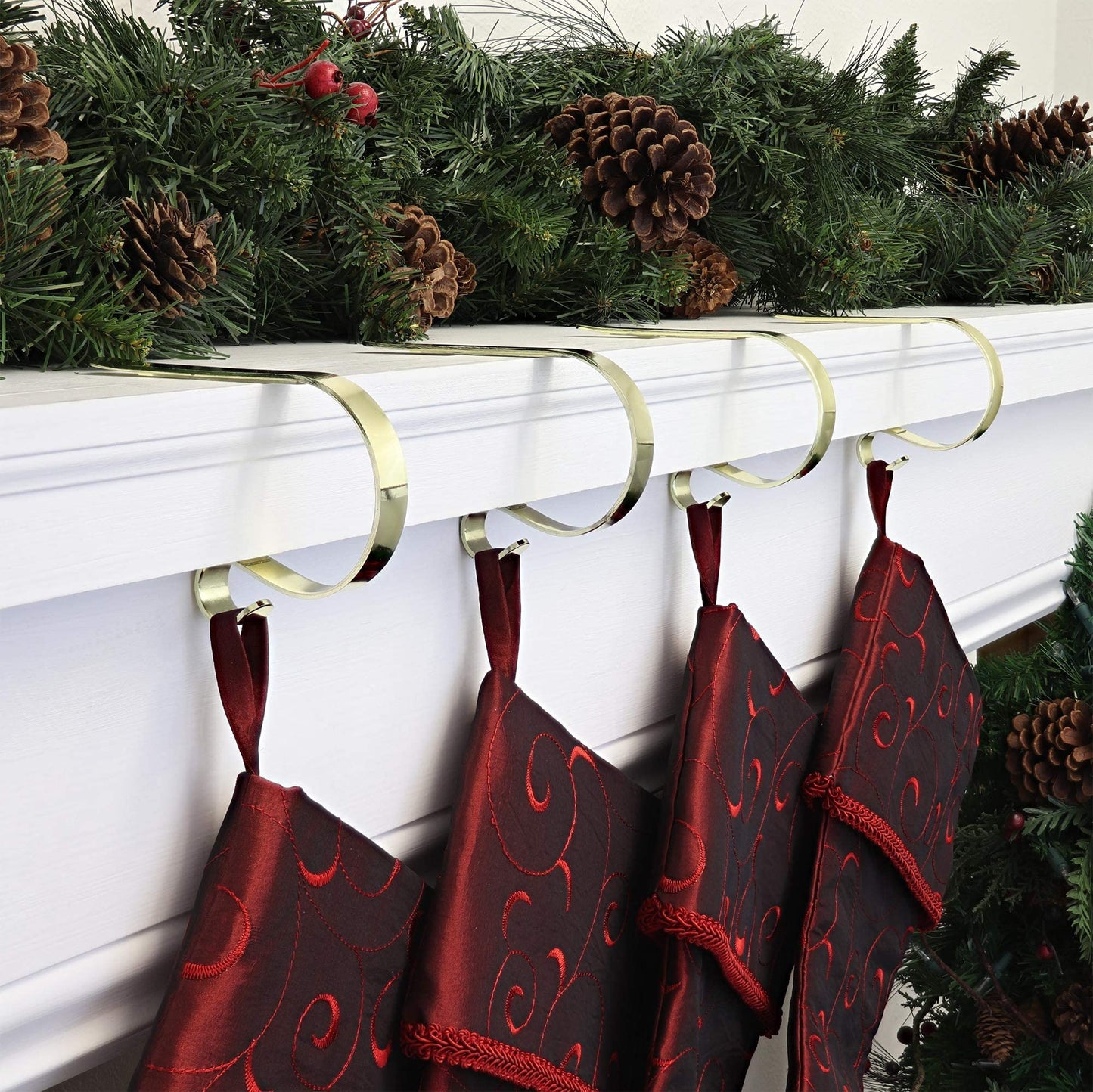 Haute Decor The Original MantleClip® Stocking Holder 4 Pack - Hang Christmas Stockings Safely and Securely from Mantels Up to 3 Inches Thick