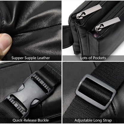 Niucunzh Small Leather Mens Fanny Packs for Women Lightweight Lambskin Leather Waist Bag Sport Men Crossbody Belt Purse Hip bags Hands-Free Bumbag Black