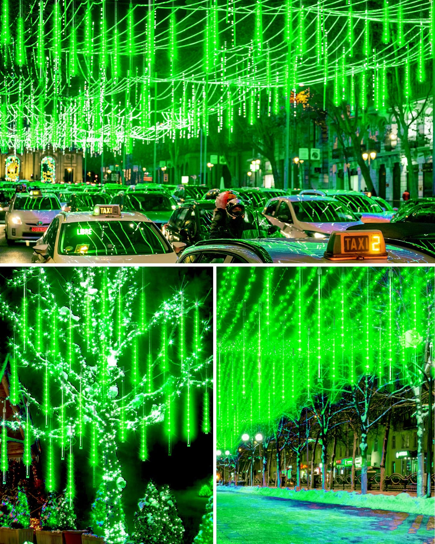 Blingstar Meteor Shower Lights Outdoor Christmas Lights, 16 Inch 10 Tubes 360 LEDs Falling Rain String Light with Timer, Waterproof Plug in Icicle Light for Tree Porch Roof Yard Xmas Decoration, Green