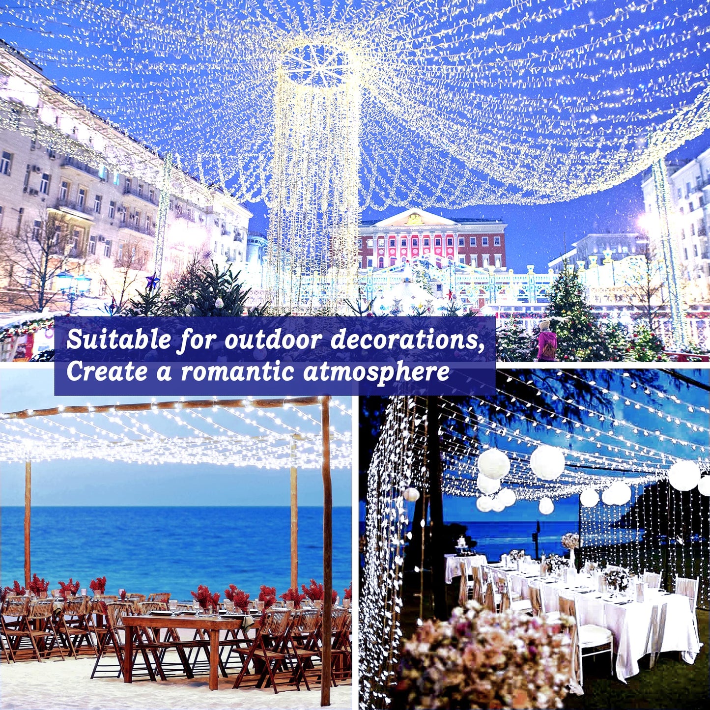 KNONEW 403FT 1000 LED Christmas Lights Outdoor String Light 8 Modes & Timer Fairy Lighting Plug in Waterproof for Xmas Yard Tree Wedding Party Holiday Decorations (Cool White)