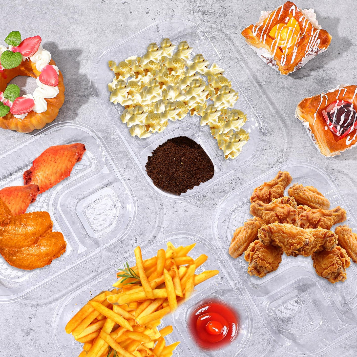200 Pack 22 oz Nacho Trays, 6" x 8" Plastic 2 Compartment Food Serving Trays Disposable Sauce Cheese Dip Tray for Concession Stands Movie Night Carnival Christmas Party Snack Taco Chip Supplies