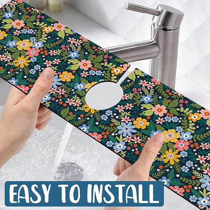 Colorful Flower Kitchen Sink Splash Guard Faucet Mat Flowers Leaves Super