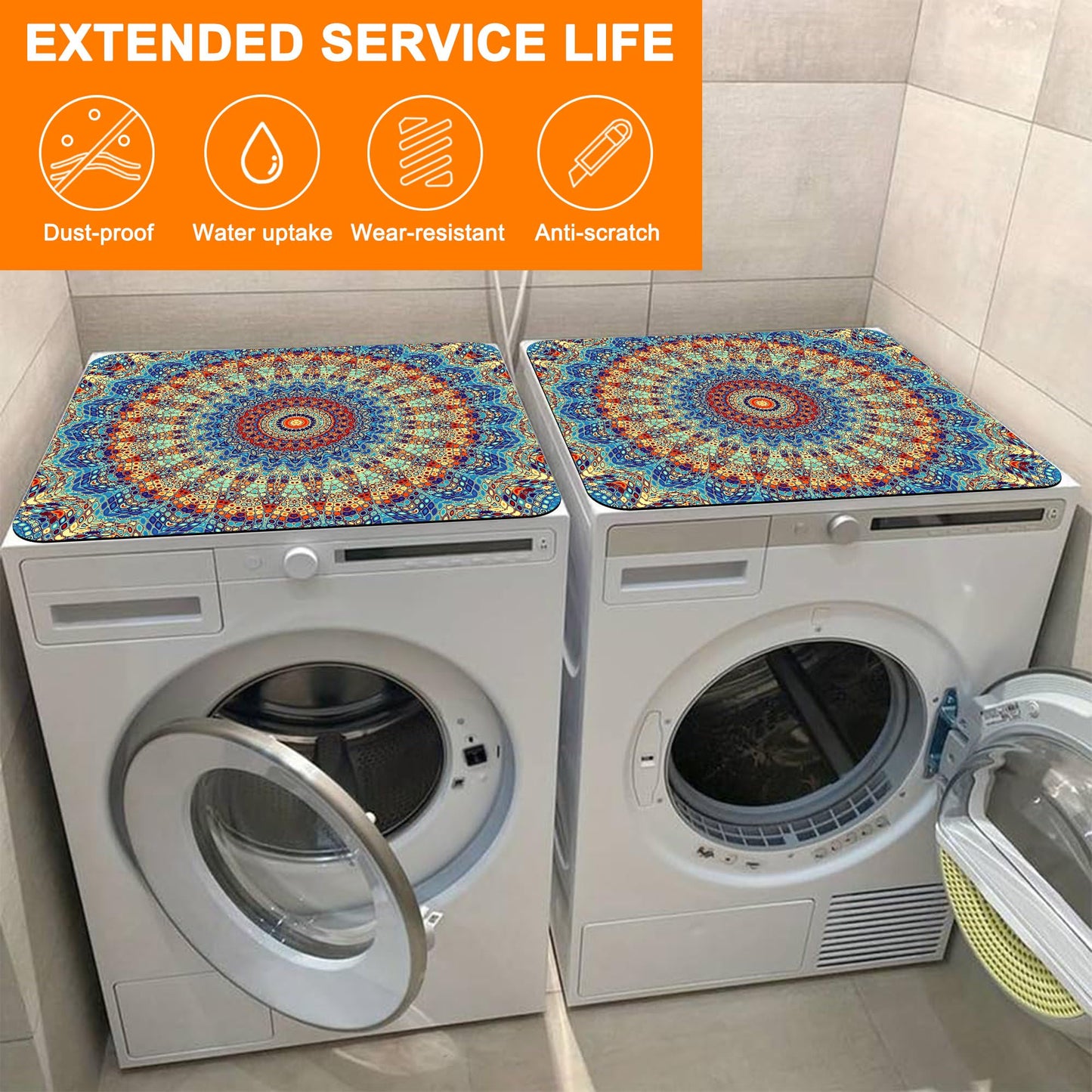 Boho Mandala Flowers Dryer Top Protector Mat,Dust-proof Washer and Dryer Covers For The Top,Non-slip Washing Machine Dust Cover Pad for Laundry Room Home Decor,23.6"x19.7"