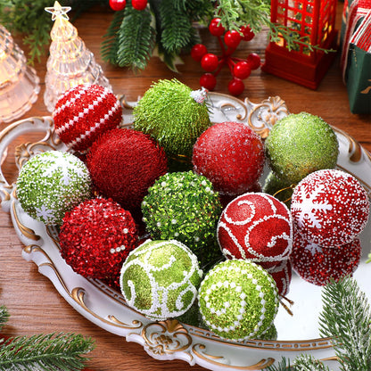 Syhood 12 Pcs 2.4 Inch Lime Green and Red Christmas Ball Ornament Set Shatterproof Xmas Ornament Glitter Foam Christmas Balls Decorative Hanging Ornaments Tree Decoration for Xmas Holiday