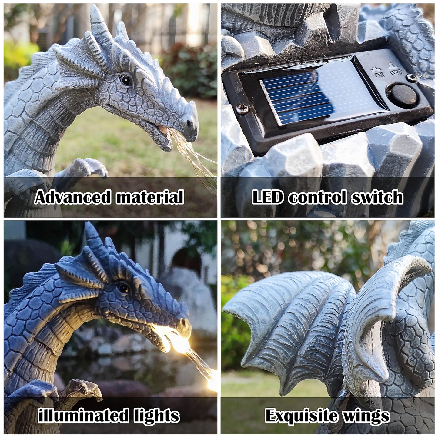 RCTTICUU Solar Dragon Garden Statues Outdoor Lights Watering Decor, Resin Dragon Figurine with 30 LED String Lights Lawn Patio Balcony Art Decoration,Housewarming, Birthday,Mothers Day Mom Gifts