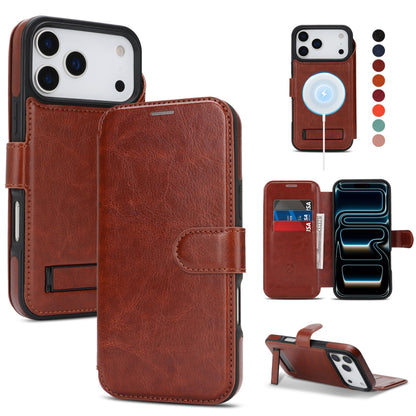 CIVICASE for iPhone 17 Pro Max Wallet Case with Stand,PU Leather Flip Credit Card Holder Slots (RFID Blocking),Compatible with Magsafe Magnetic Holder Phone Cover Women Men,Dark Brown