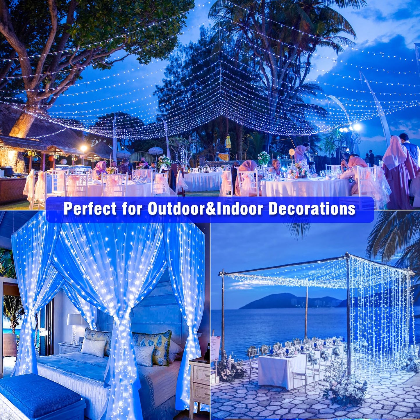 300 LED Blue Christmas Lights Outdoor Waterproof, 100ft Extra Long Blue String Lights 8 Modes Plug in Twinkle Fairy Lights with Timer for Indoor Outside Bedroom Christmas Tree Party Decorations