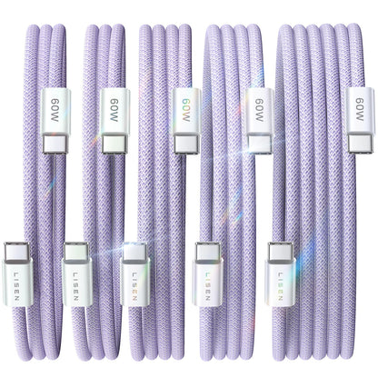 LISEN USB C Cable, 5-Pack [3.3/3.3/6.6/6.6/10FT] for iPhone 17 Charger Cord, 60W USB C to USB C Fast Charging Cable for iPhone 17 Air 16 15 Pro Max, Samsung Z Flip 7/S25/S24, Switch 2, iPad, MacBook