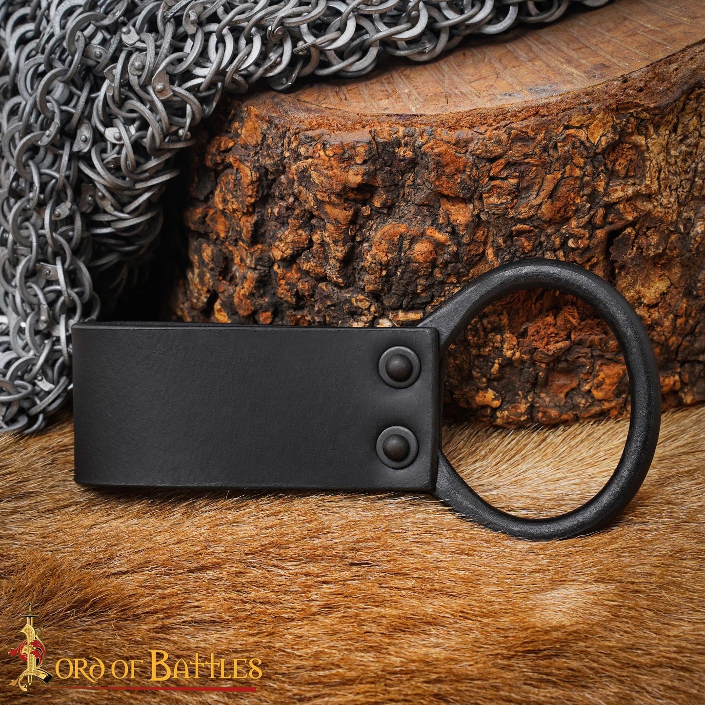 Lord of Battles Medieval Leather Axe Frog – Heavy Duty Belt Axe Holder with Steel O - Ring |6 Inch Genuine Leather Axe Holster for Viking, LARP, SCA & Reenactment Gear (Black)