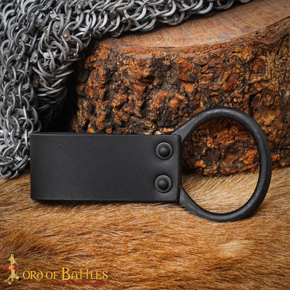 Lord of Battles Medieval Leather Axe Frog – Heavy Duty Belt Axe Holder with Steel O - Ring |6 Inch Genuine Leather Axe Holster for Viking, LARP, SCA & Reenactment Gear (Black)