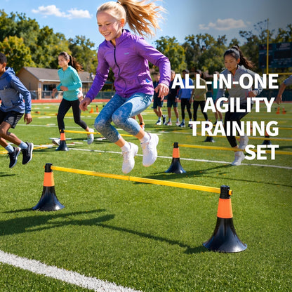 BLANRICO 9 Inch Agility Training Cones with Poles, 10PCS Set Soccer Basketball Practice Cones for Speed Footwork and Coordination Drills