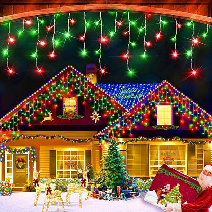 XURISEN 132ft Christmas Lights Decorations Outdoor, 1280 LED 8 Modes Fairy Lights with 240 Drops,Plug in Waterproof Timer Memory Function for Christmas Holiday Wedding Party Decorations(Red+Green)
