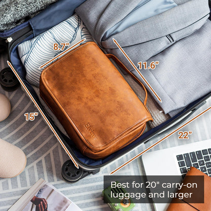 Elviros Hanging Toiletry Bag for Men Travel Essentials 3-in-1 Large Waterproof Dopp Kit PU Leather Shaving Bag with Separate Compartments for Grooming and Toiletries Mens Gift