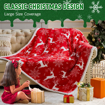NORD ECO Christmas Throw Blanket, Christmas Decorations Gifts for Women, Sherpa Flannel Fleece Winter Holiday Blanket, Fluffy Cozy Soft Christams Throws for Couch Sofa Bed, Reindeer Stars, 50" X 60"