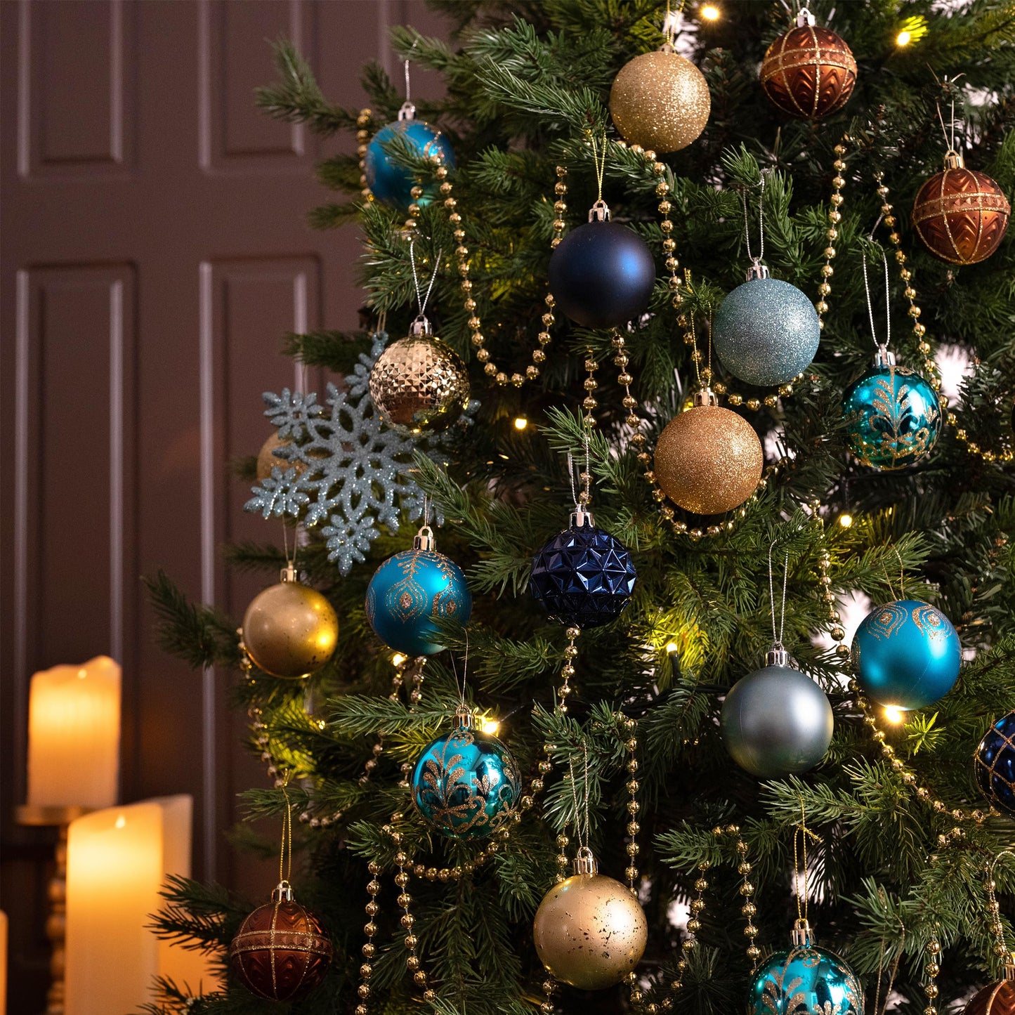 Valery Madelyn Christmas Tree Decorations Ornament Set, 50ct 2 Inches Blue and Gold Shatterproof Christmas Ball Ornaments Hanging Xmas Holiday Party Decor