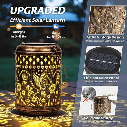 Solar Lanterns Hummingbird Garden Decor Vintage Hanging Gifts for Mom Grandma Indoor Outdoor Waterproof Heavy Duty Vintage Table Metal Lights for Yard, Patio, Lawn, Balcony, Pathway, Garden Decor 2Pcs