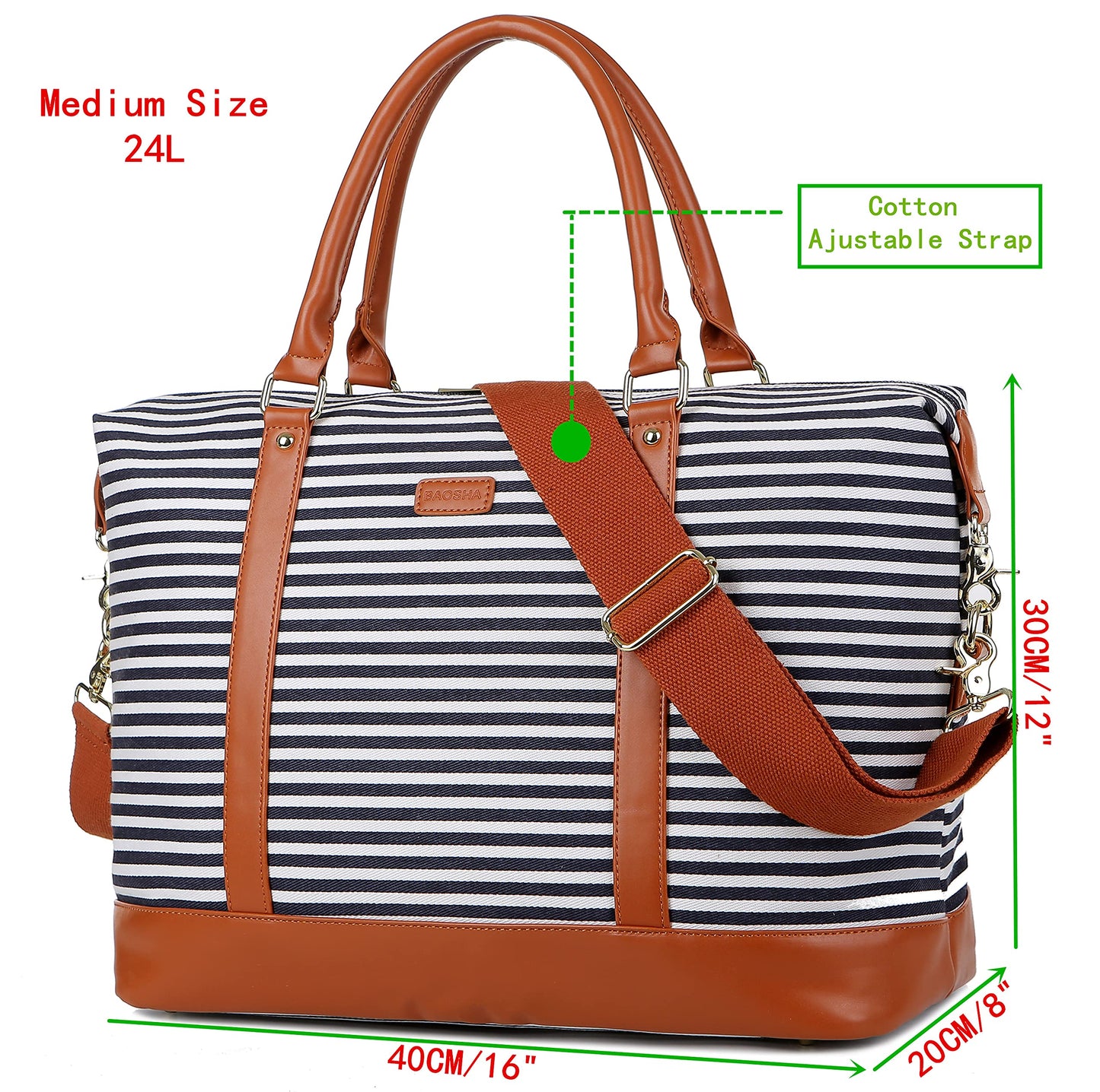 BAOSHA HB-28 Ladies Women Canvas Travel Weekender Bag Overnight Carry-on Duffel Tote Bag (Blue) 16 x 12 x 8 inch