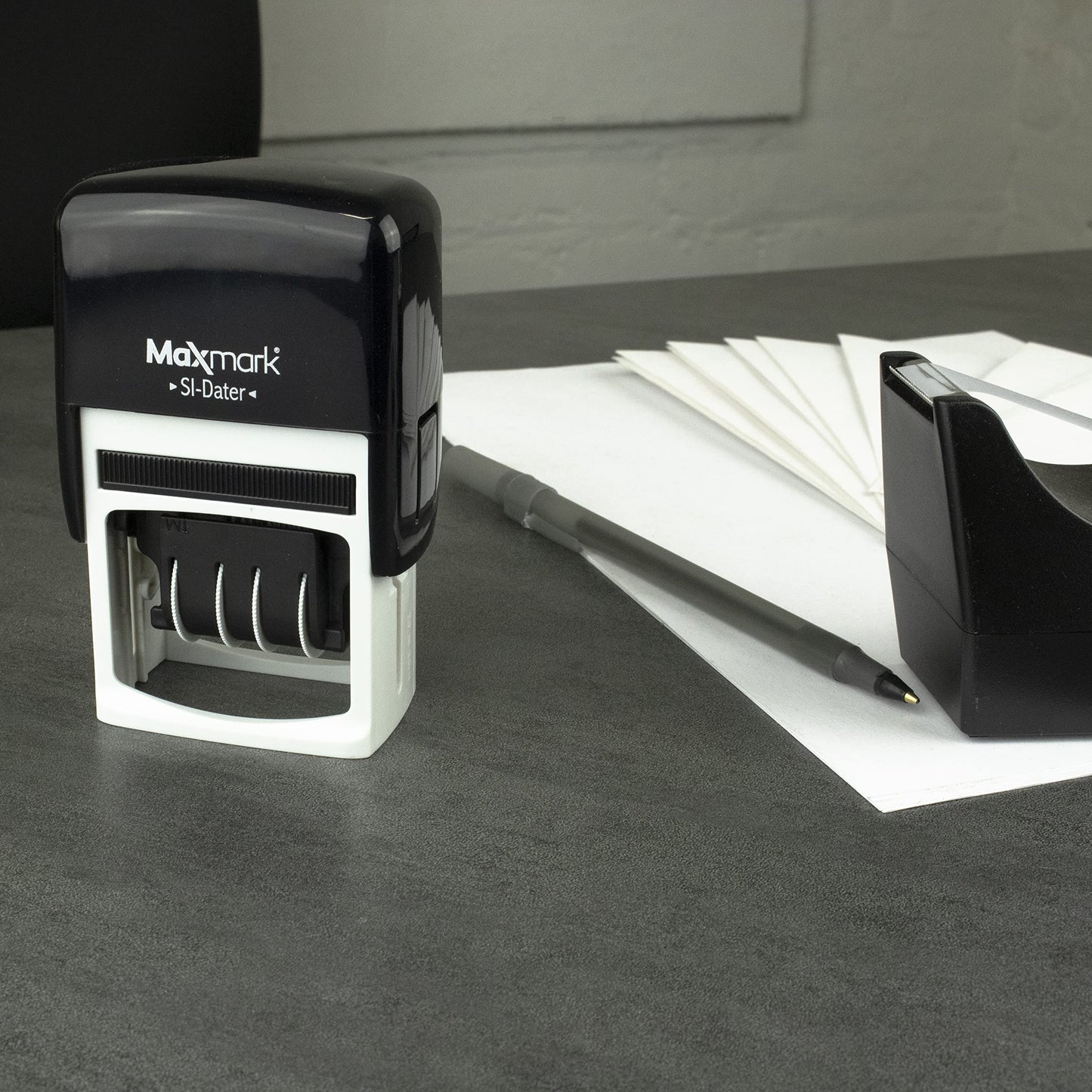 MaxMark Office Self Inking Date Stamp with Phrase Received - 2 Color Blue/Red Ink