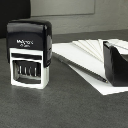 MaxMark Office Self Inking Date Stamp with Phrase Received - 2 Color Blue/Red Ink