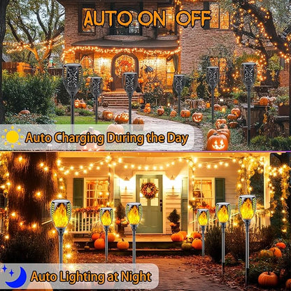 Upgraded Solar Lights Outdoor, 6 Pack Flickering Flame Solar Torch Lights with Super Larger Size for Halloween Decor, Solar Halloween Lights Waterproof Solar Powered Outdoor Lights for Garden Pathway