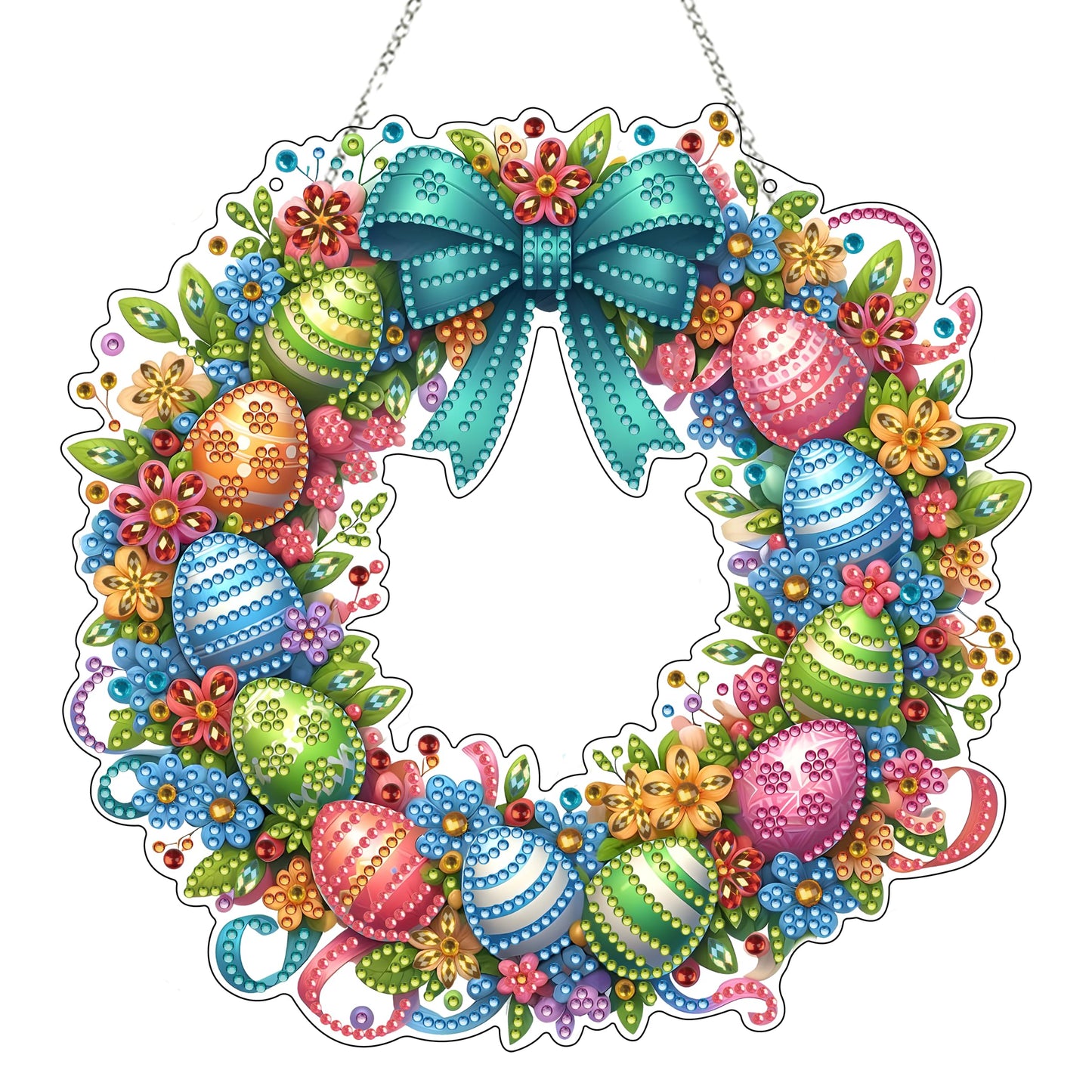 DIY Diamond Art Painting Wreath Kits，Special Shaped Rhinestone Hanging Ornament Diamond Art Window Pendants for Gift Home Garden Wall Hanging Kits,Double Sided (Easter Wreath)